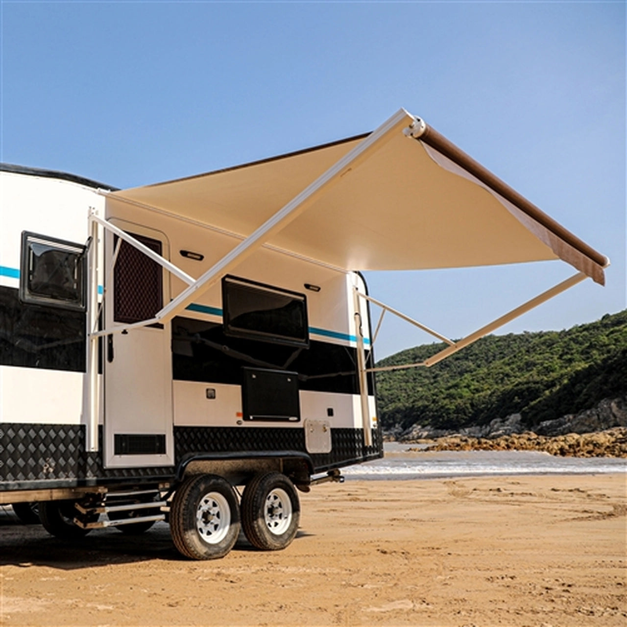 Aleko 10x8 Feet Motorized Retractable RV Awning - Brown Fade - Perfect for Camping, Outdoor Relaxation & RV Shade Protection