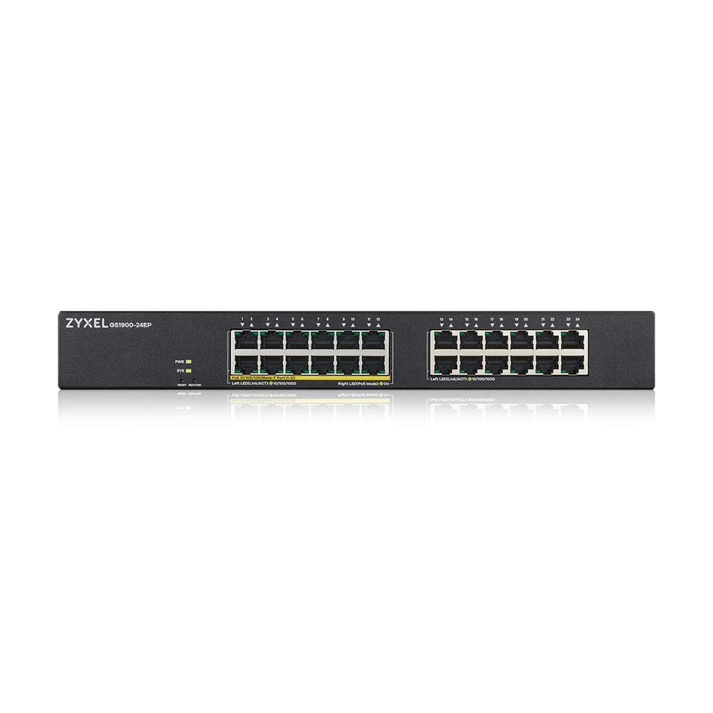 Zyxel GS1900-24EP 24-Port Gigabit Smart Managed PoE+ Switch with 12x PoE+ Ports @130W, Rack Mountable - Ideal for Office Networks, IP Camera Systems & VoIP Phone Setups