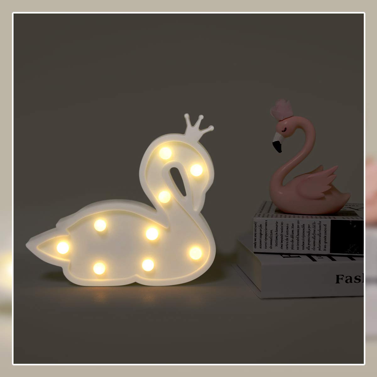 GUOCHENG White Swan LED Marquee Light - Battery Operated Table Lamp & Wall Decor for Kids Bedroom, Party, Birthday & Christmas Gift - Romantic Night Light for Nursery, Wedding, Baby Shower & Home Decoration