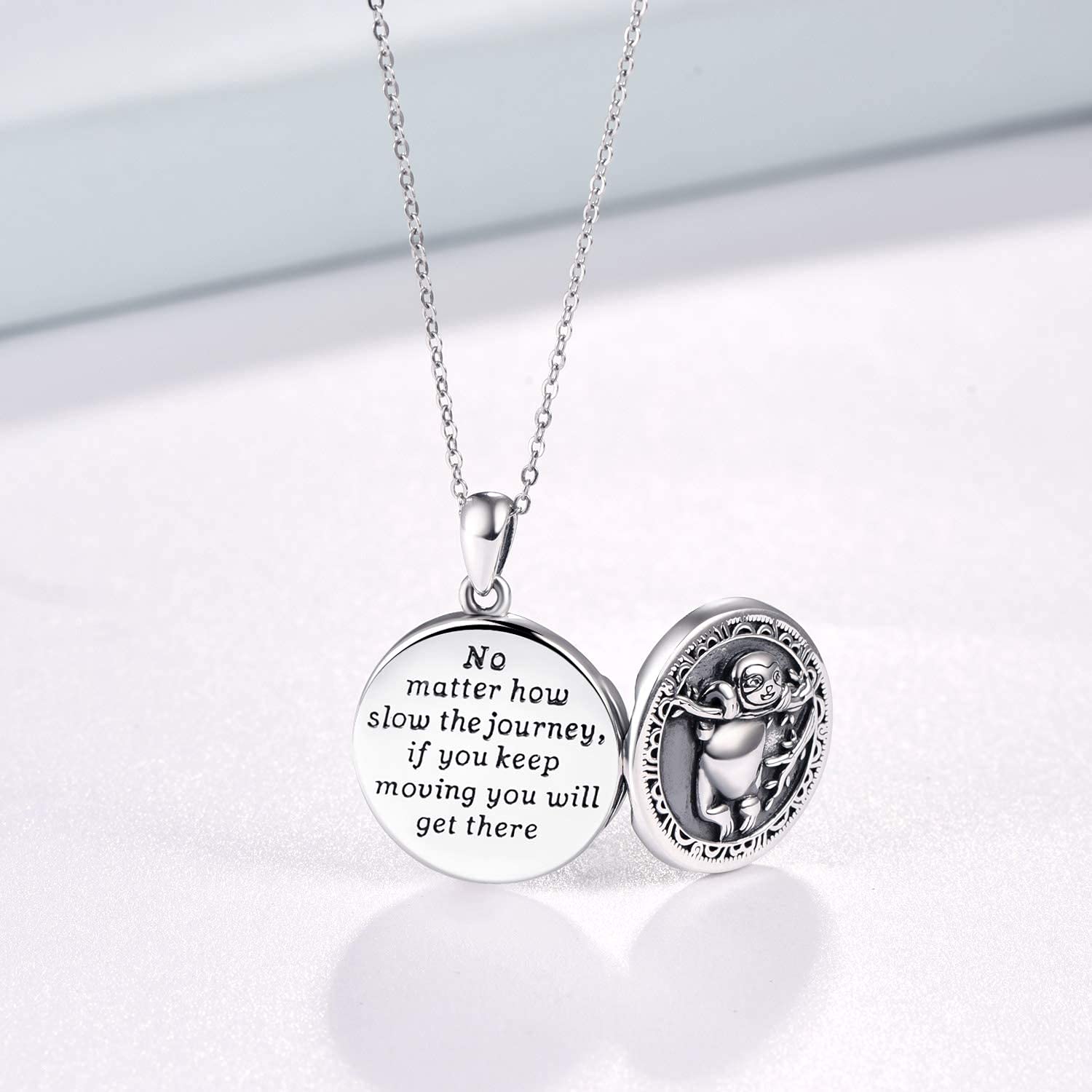 PRAYMOS Sterling Silver Sloth Locket Necklace for Women - Custom Photo Jewelry with Personalized Engraving | Perfect Gift for Mother's Day, Birthday & Anniversary