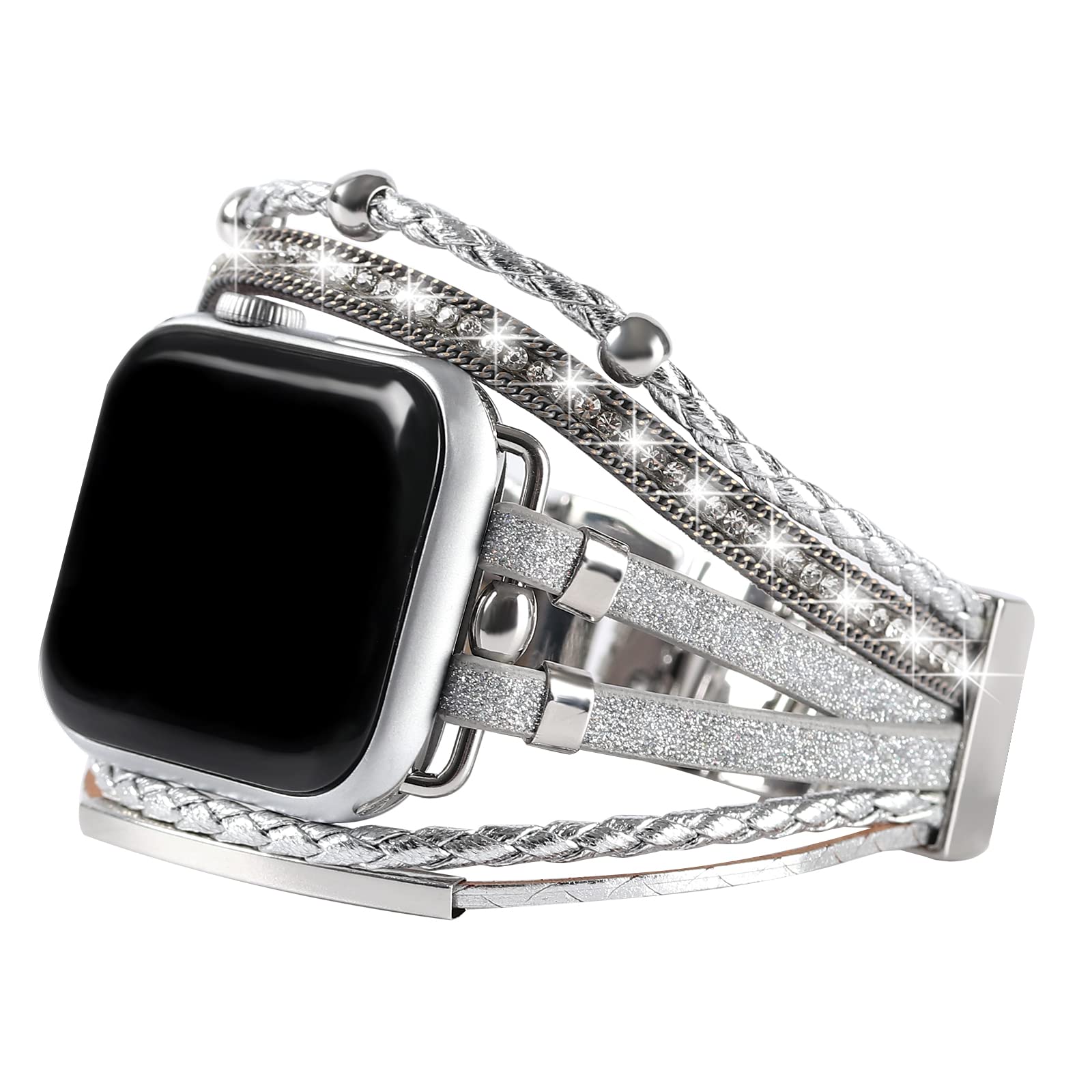 WONMILLE Genuine Leather Bands for Apple Watch 41mm 40mm 38mm 45mm 44mm 42mm 49mm - Boho Bracelet Jewelry Wrap Strap Compatible with iWatch Series Ultra 10 9 8 7 6 5 4 3 2 1 SE - Perfect for Workouts, Office Wear & Casual Fashion Accessories