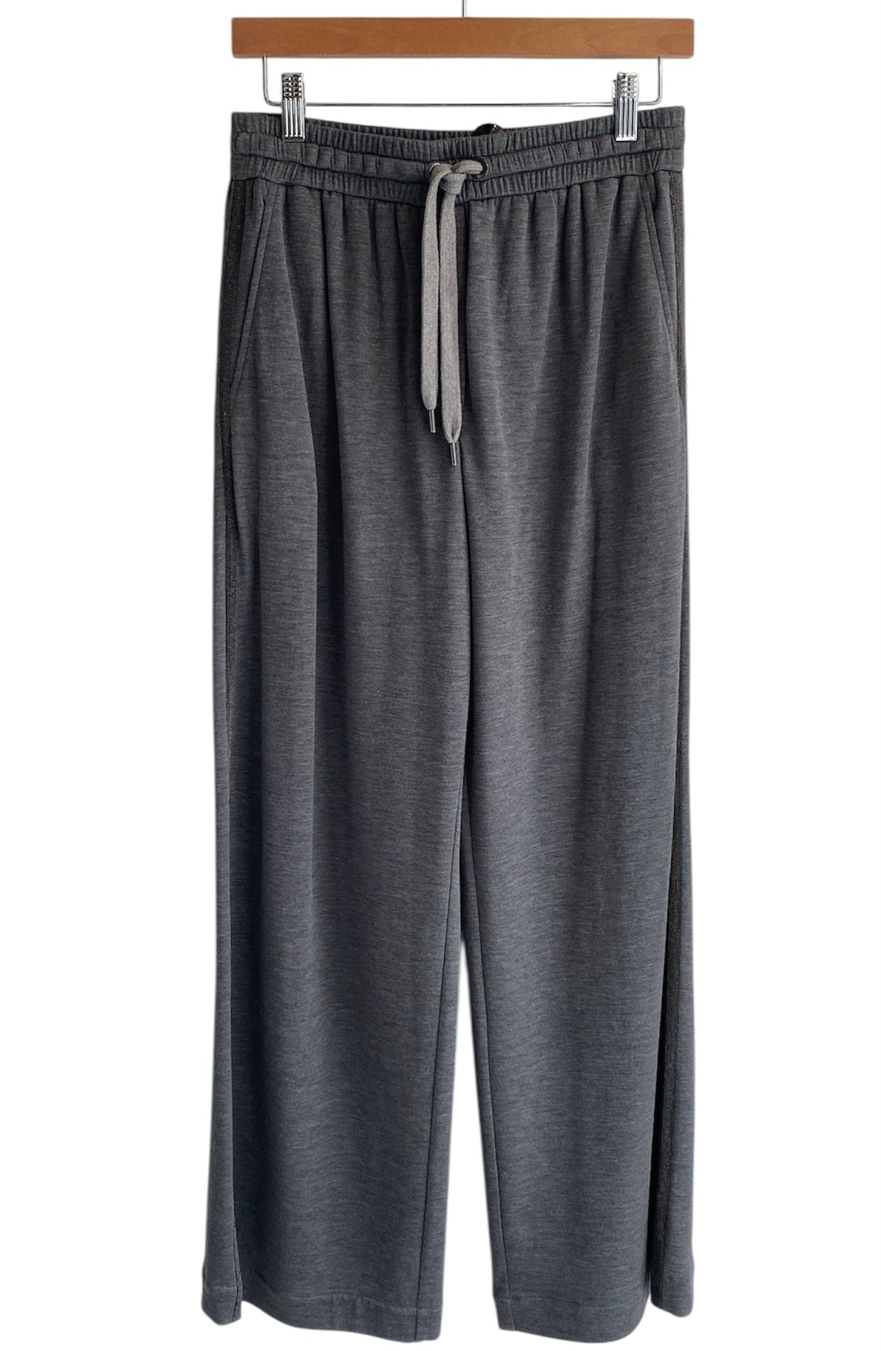 Brunello Grey Wide Leg Monili Pants for Women - Comfortable High Waist Palazzo Trousers for Office, Travel & Casual Wear