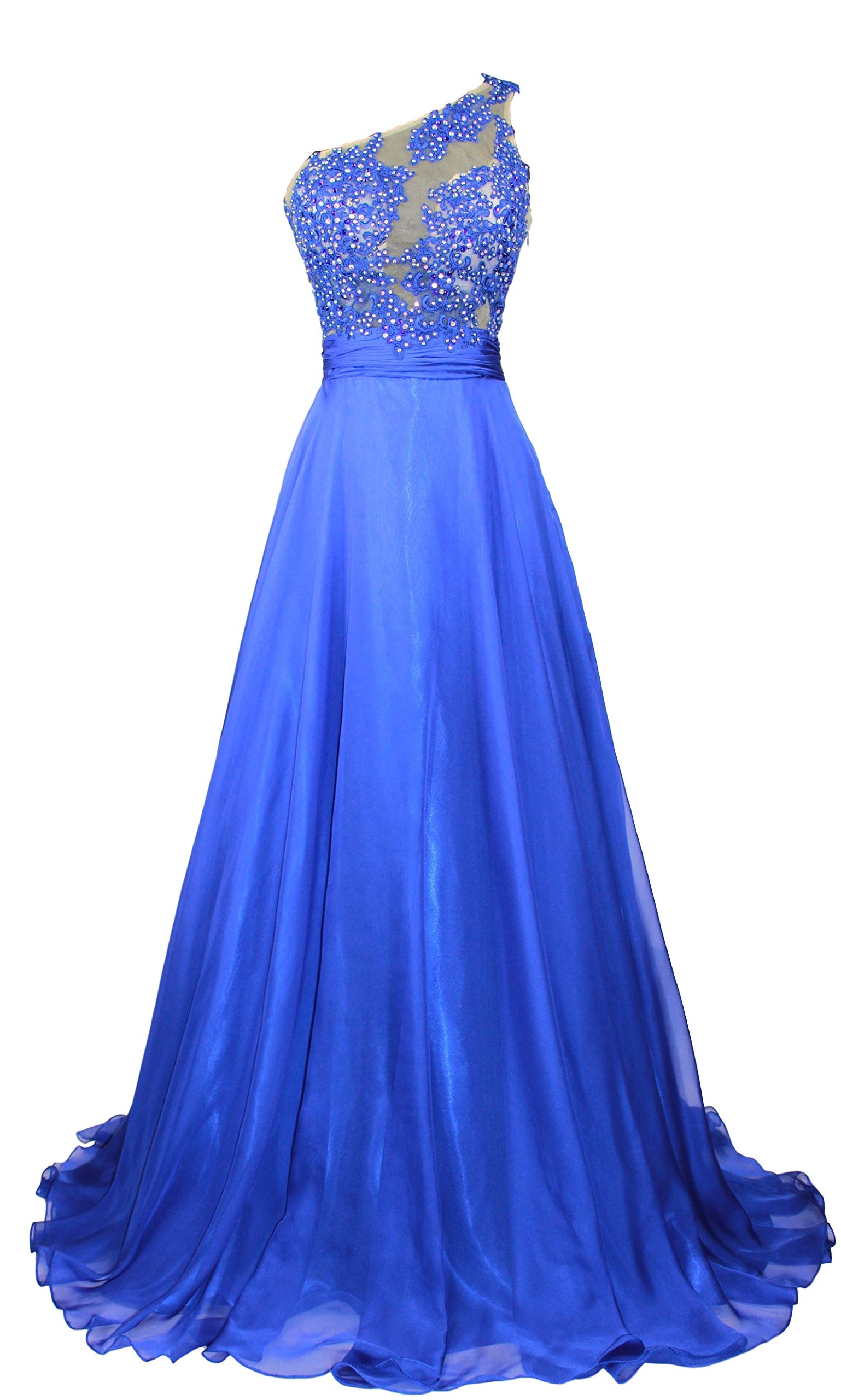 Meier Women's Elegant One Shoulder Lace Sheer Blouse - Sexy Prom Dress, Pageant Gown & Formal Evening Wear for Parties, Weddings & Special Occasions