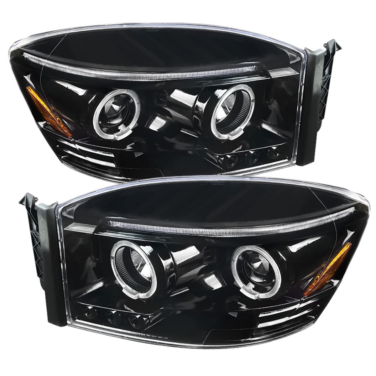 Black Pearl Dodge Ram 06-09 1500 2500 3500 Clear Halo Projector Headlights - Upgrade Your Night Driving with Enhanced Visibility & Style