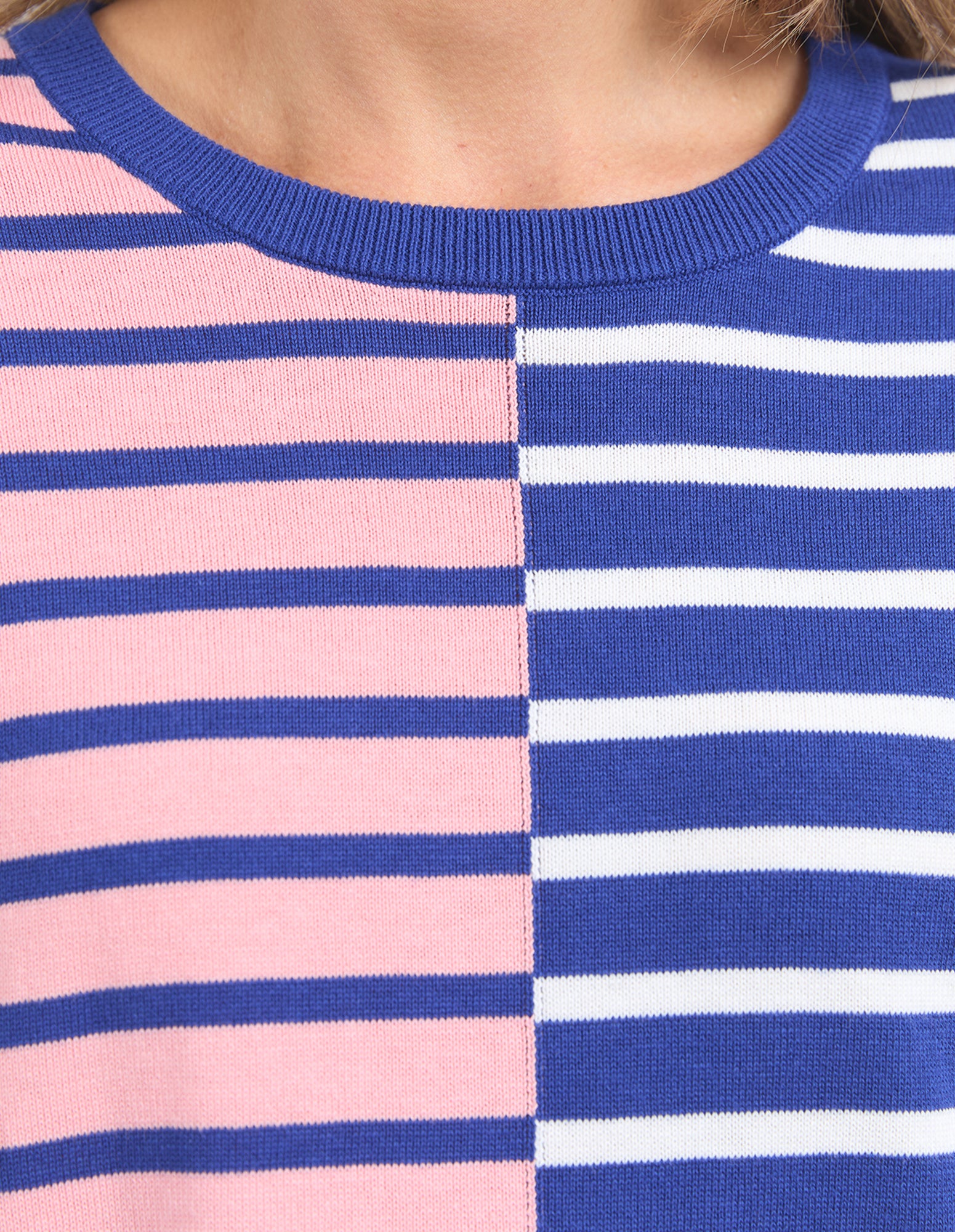 Elm Louise Spliced Knit Deep Blue & Pink Blush Women's Casual Sweater | Trendy Y2K Fashion Top for Fall & Winter | Perfect for Date Night, Office Wear & Weekend Outfits