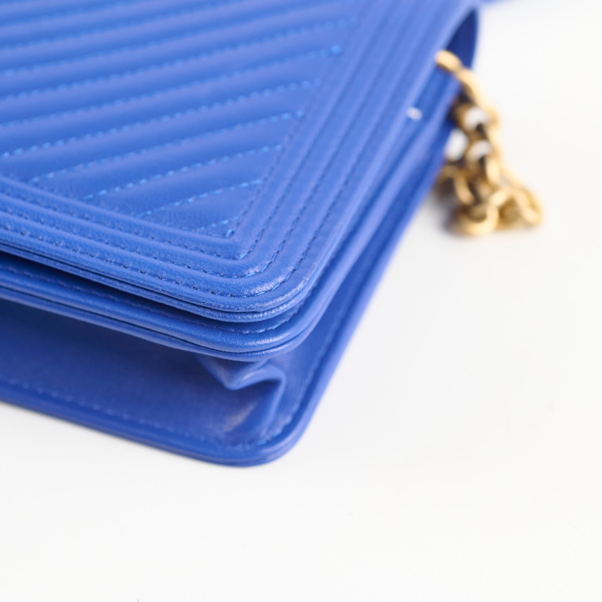 Chanel Boy Wallet on Chain Blue Lambskin Leather Crossbody Bag - Perfect for Evening Out & Daily Use