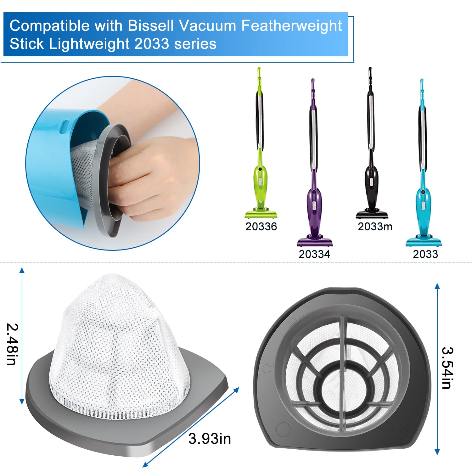 Bissell Featherweight Stick Vacuum Replacement Filters - 6 Mesh & 6 Foam Filters Compatible with Models 20331 20333 20334 20336 20339 2033M (Replaces Part# 1611508) - Ideal for Pet Hair, Dust & Allergen Removal in Hard Floors & Carpets