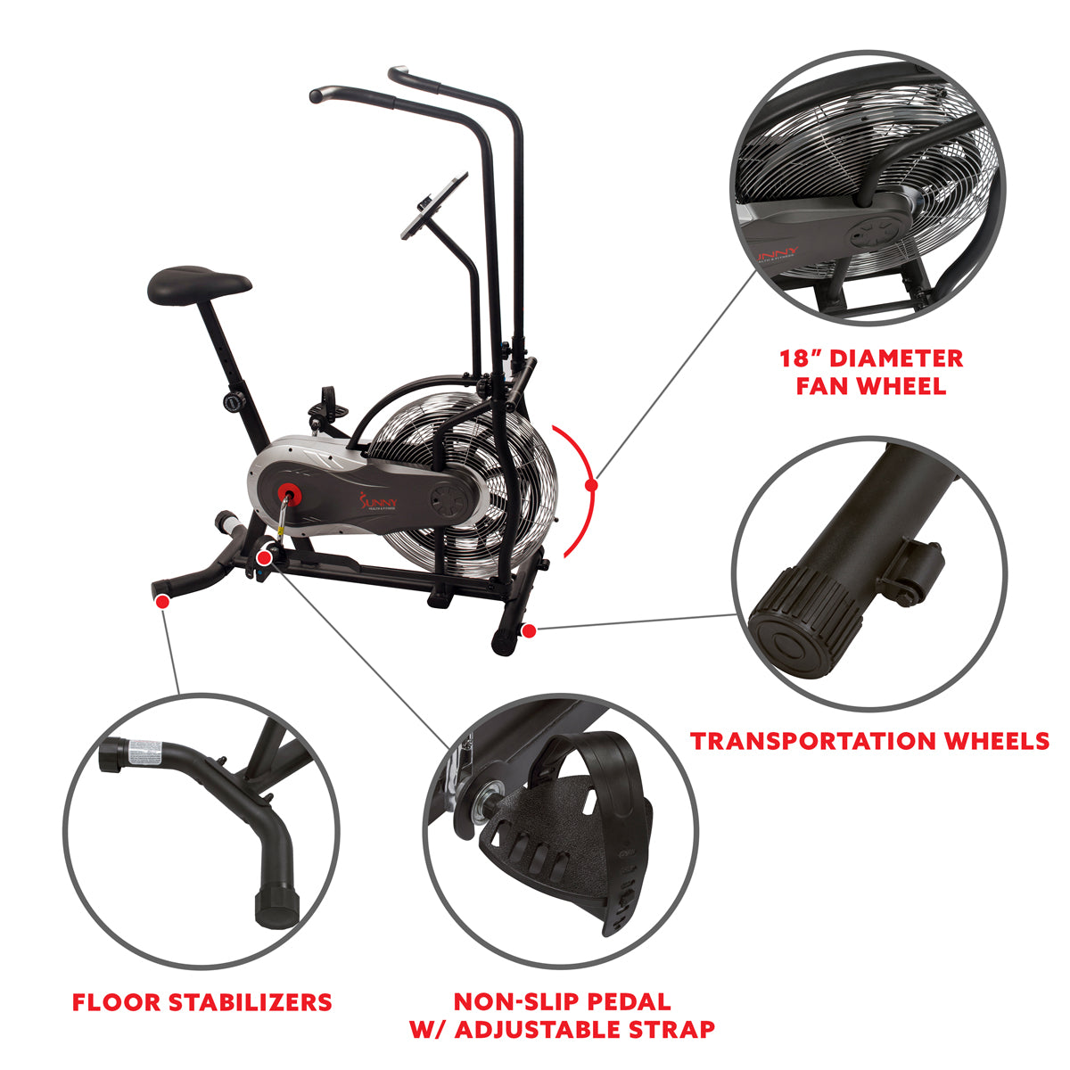 Sunny Strength™ Zephyr Air Bike - Adjustable Air Resistance Exercise Bike for Home Gym, Cardio & Full Body Workout - Perfect for Indoor Cycling, HIIT Training & Weight Loss