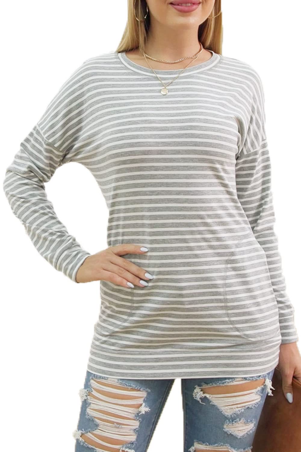 Akihoo Women's Casual Long Sleeve Tunic Top - Crew Neck Blouse Shirt for Work, Office & Everyday Wear | Comfortable & Stylish Women's Fashion