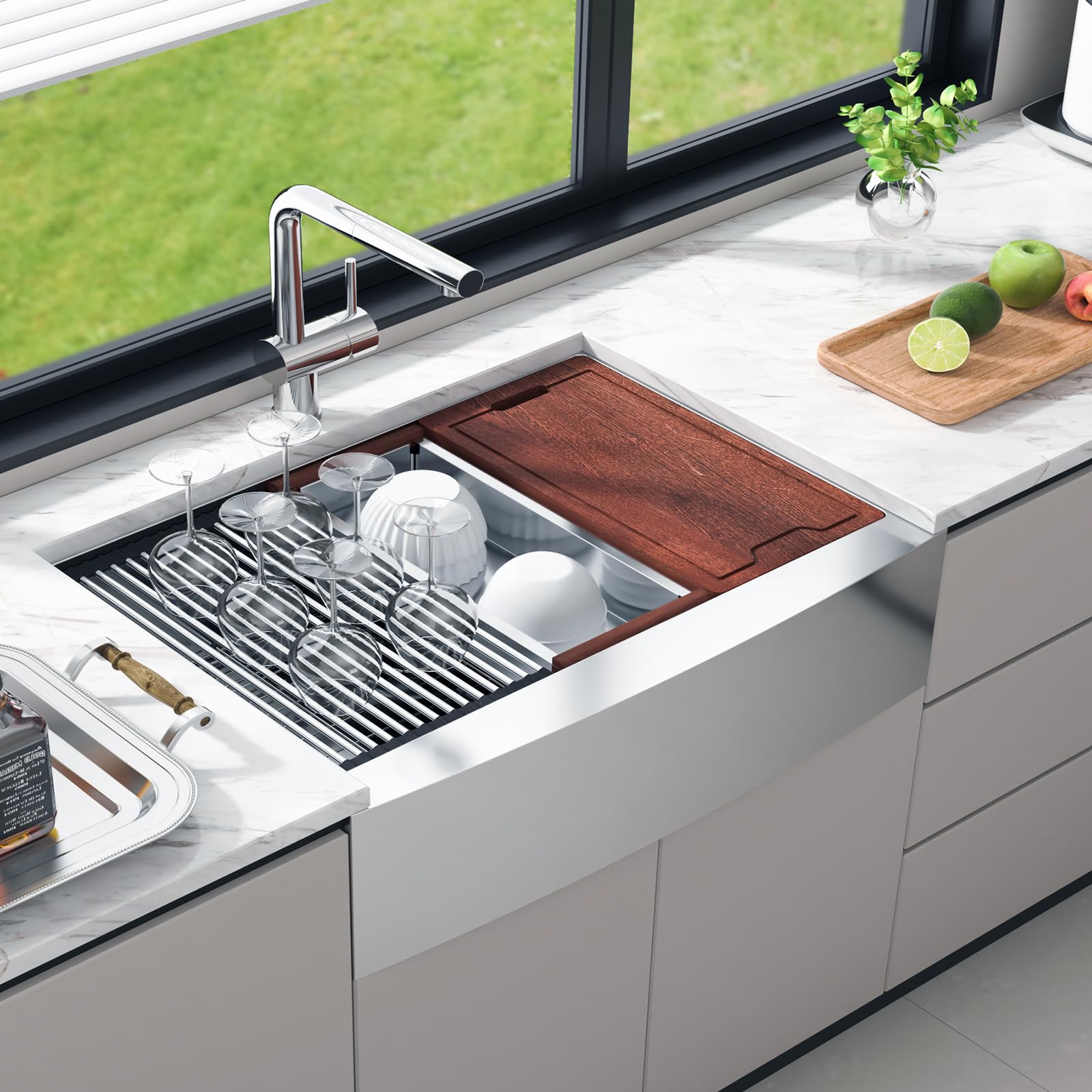 VEVOR 36 Inch Farmhouse Kitchen Sink - 304 Stainless Steel Top Mount Single Bowl with Drainboard & Accessories - Perfect for Workstation, Prep Kitchen, Bar & Dishwashing - Durable Drop-in Sink for Modern Homes & Restaurants