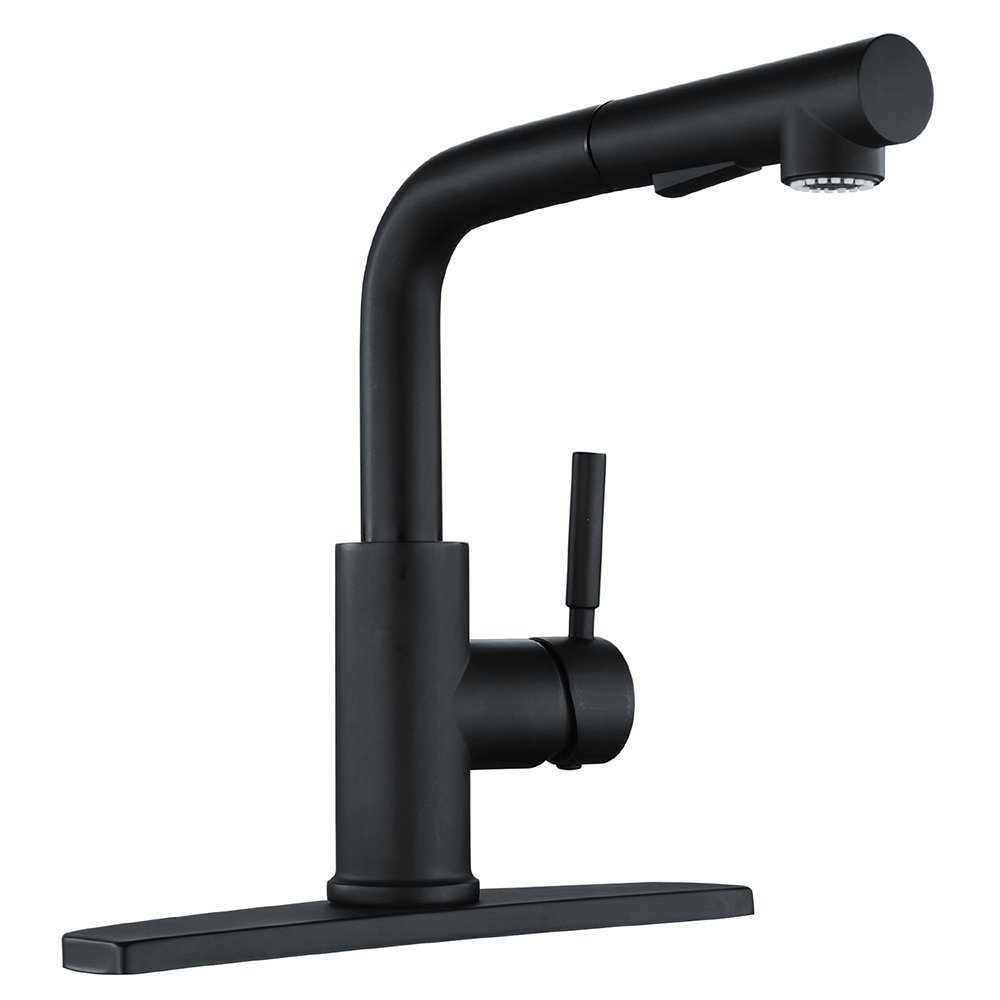 Modern Matte Black Kitchen Sink Faucet with Pull Down Sprayer, Single Lever Low Profile Design, Ideal for Small Spaces and Contemporary Kitchens