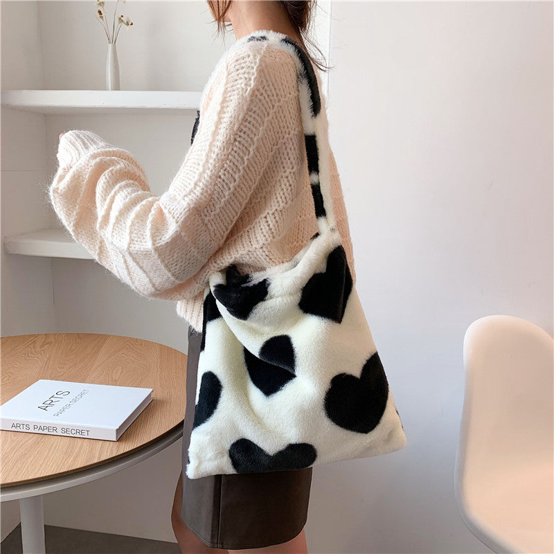 Love Heart Shoulder Bags - Winter Plush Shopping Tote for Women | Cute Crossbody Purse for Daily Use, Date Night & Gift Giving