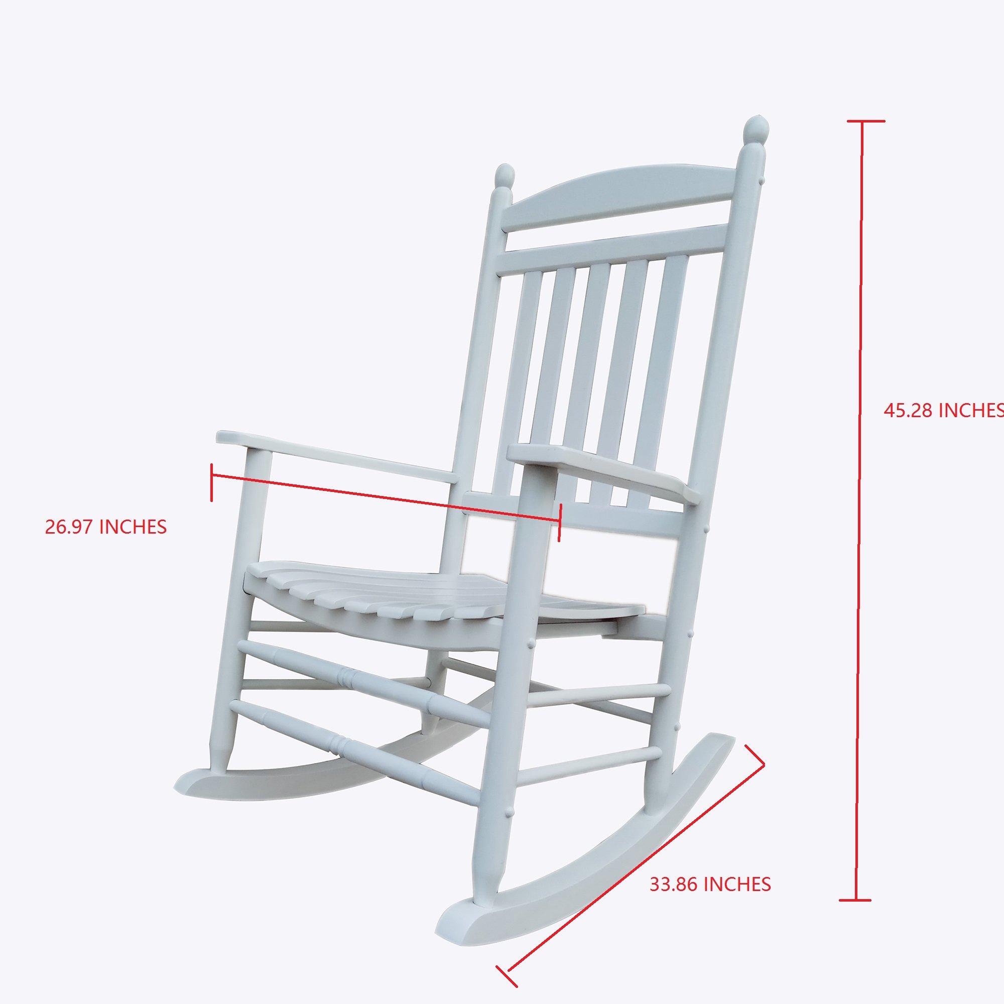 White Wood Porch Rocker - Outdoor Rocking Chair with Easy Assembly | Comfortable Patio, Garden & Living Room Rocker for Relaxing | A040WT Model