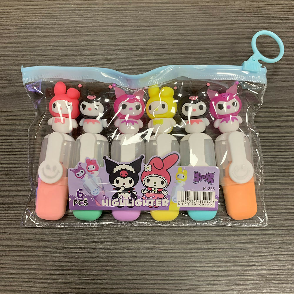 6 Pack Kawaii Sanrio Hello Kitty Character Fluorescent Highlighters - Cute Pastel Markers for School, Office & Note Taking
