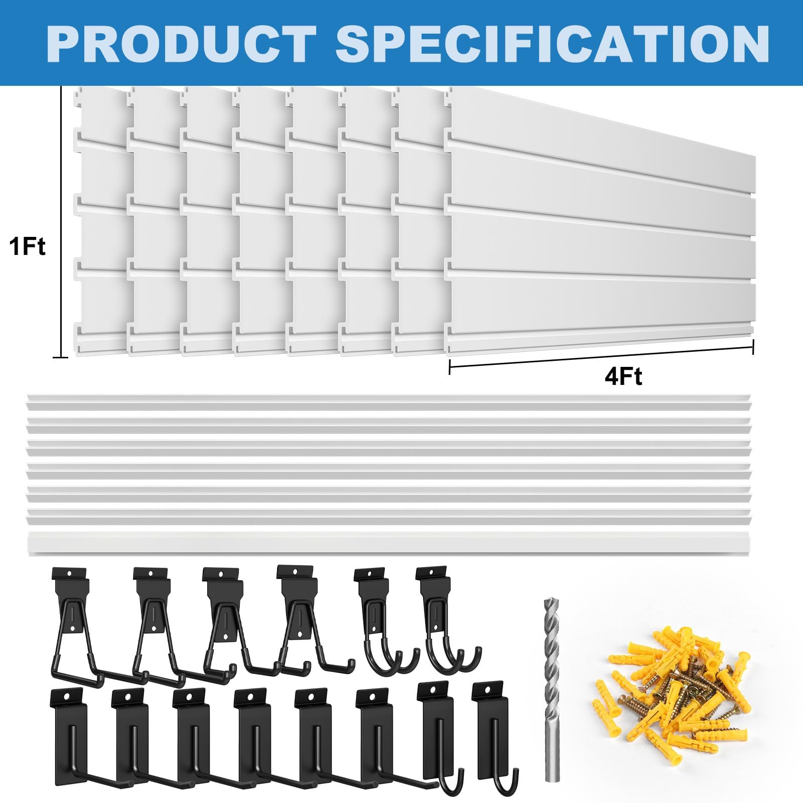 Duzzy PVC Slatwall Panels - 4' x 8' White Garage Wall Storage System with Hooks & Hangers | Perfect for Garage Organization, Retail Displays & Home Storage Solutions