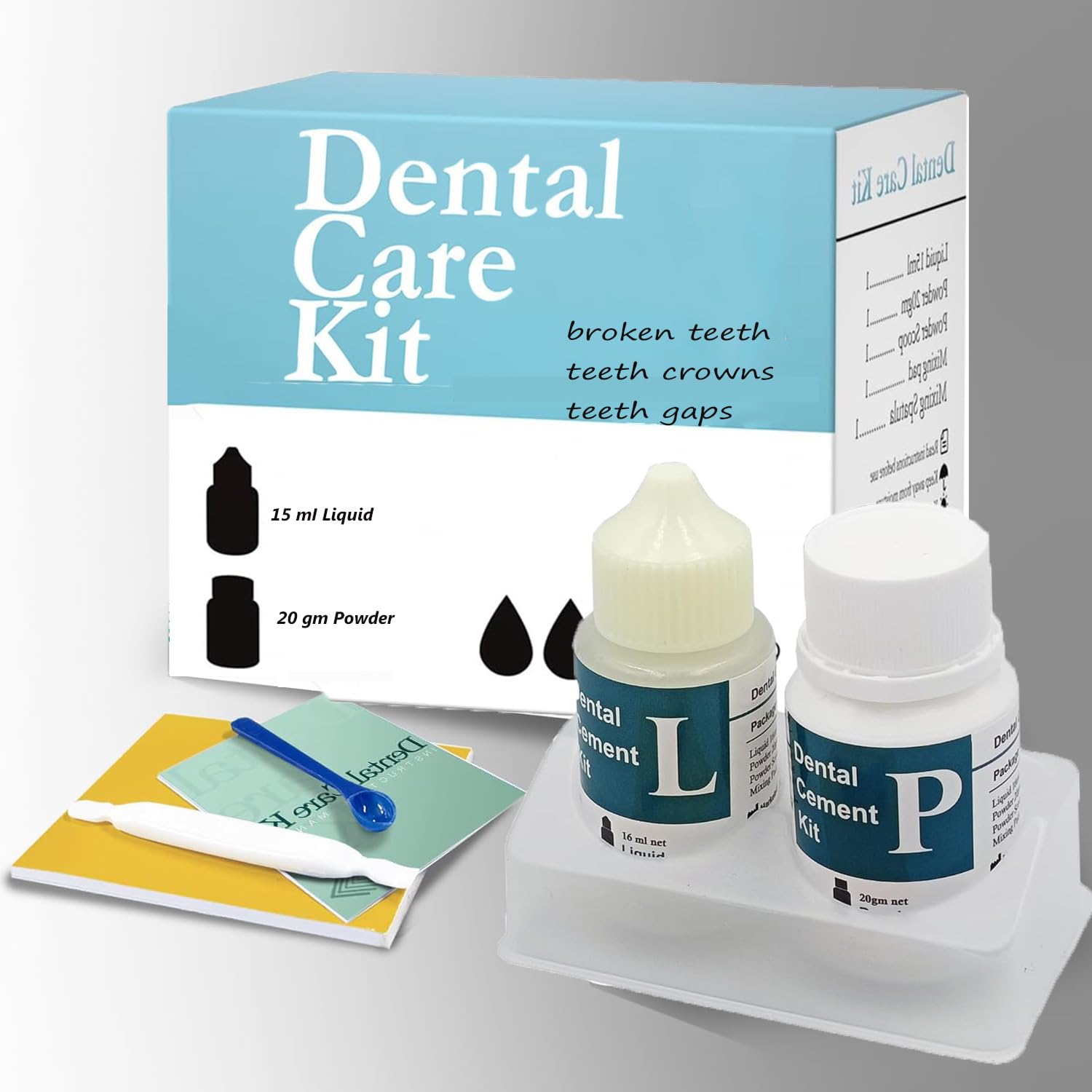 Zinc Oxide Eugenol Cement for Temporary Crown & Bridge Fixation - Dental Tooth Replacement Set (Blue) - Ideal for Dentists, Dental Clinics & Emergency Tooth Repair