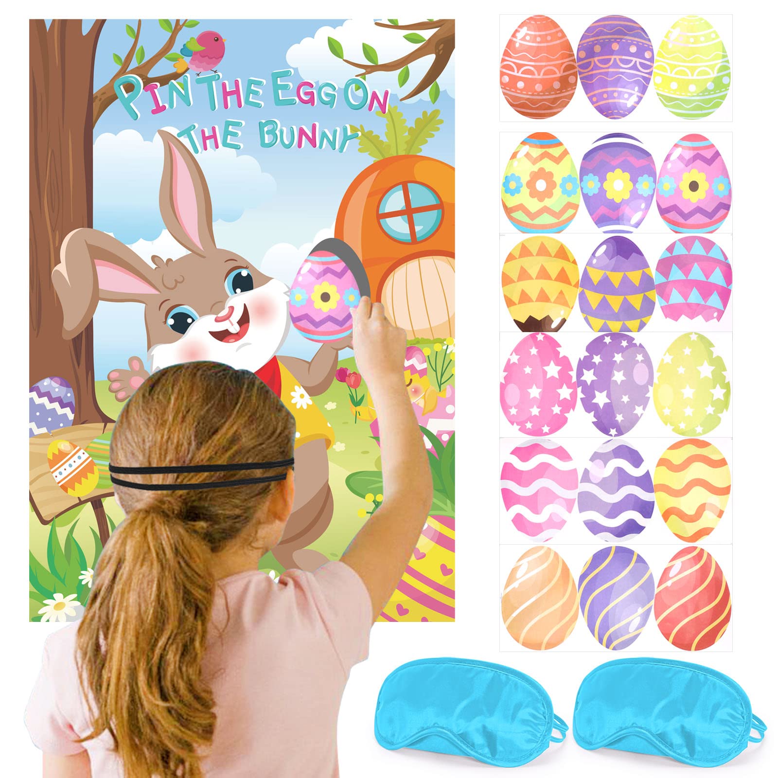 Fun Easter Egg Pin Game for Kids & Family - HOWAF Pin the Egg on the Bunny Easter Party Activity - Great for Home, School & Office Celebrations - Perfect Easter Decoration & Kids Entertainment
