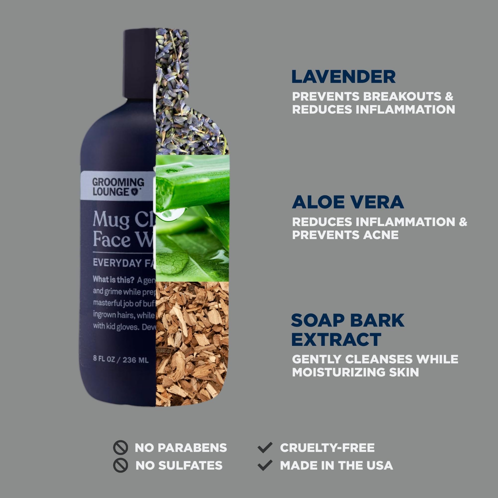 Grooming Lounge Mug Cleanser - Natural Face Wash for Men with Hydrating Deep Clean, 8 oz | Gentle Daily Facial Cleanser for Sensitive Skin | Perfect for Morning Routine & Post-Shave Care