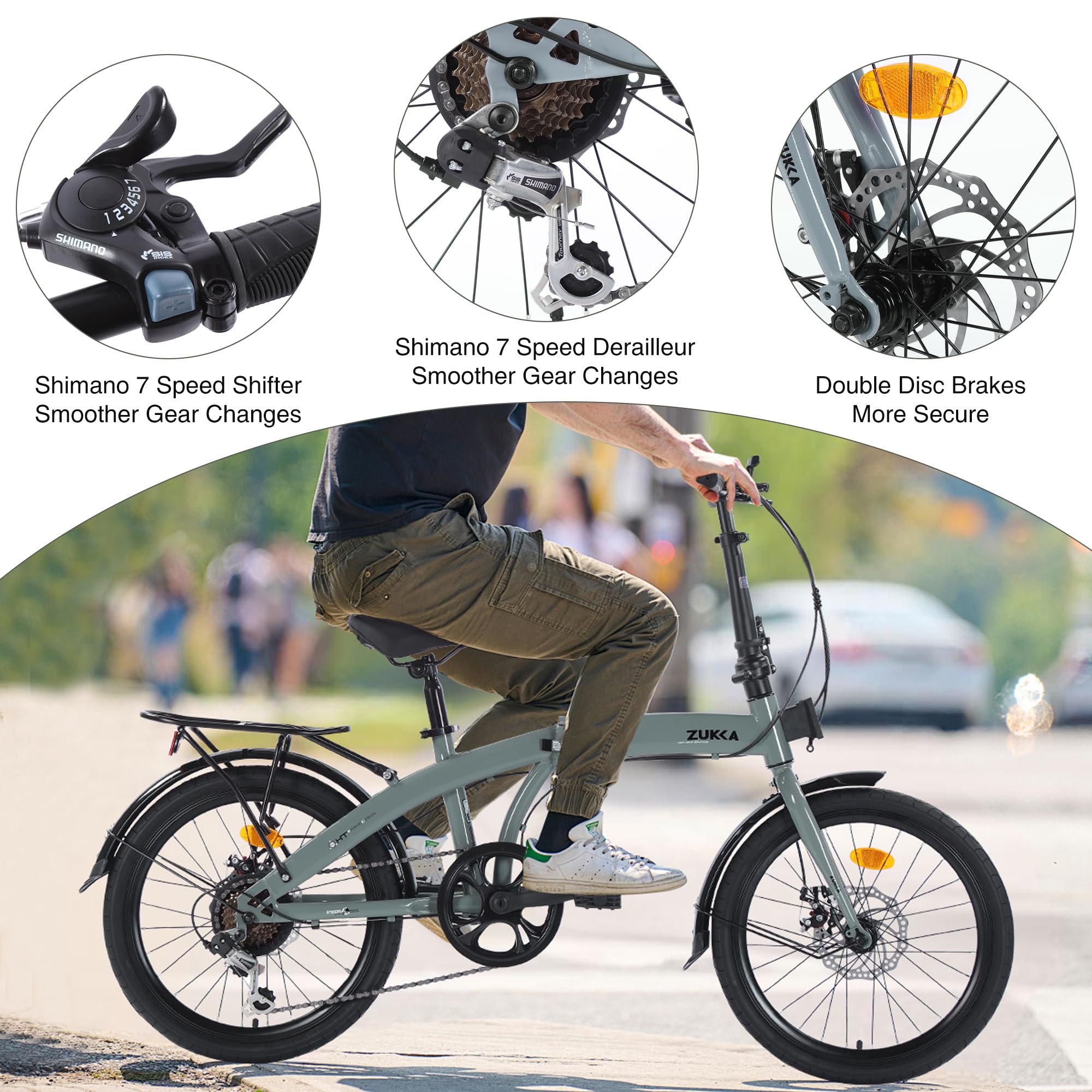 20 Inch 7-Speed Folding Bike for Adults - Adjustable Stem & Seat, Lightweight Foldable Bicycle for Men & Women - Perfect for Commuting, Traveling & Beach Cruising