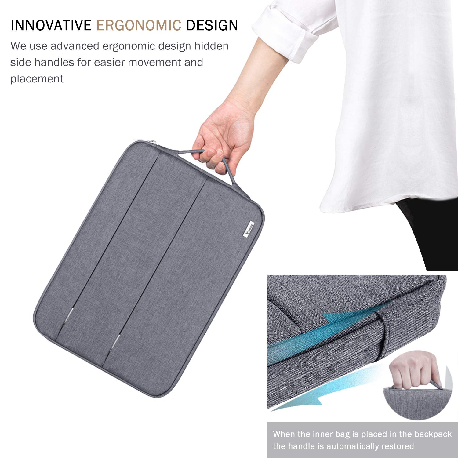 Voova 13-13.6 Inch Waterproof Laptop Sleeve Case - Compatible with MacBook Air/Pro 13 M2/M1, Surface Laptop 5/4, Surface Pro X/9/8 & iPad Pro 12.9 - Lightweight Protective Computer Bag with Handle (Grey) - Perfect for Work, Travel & School Commute