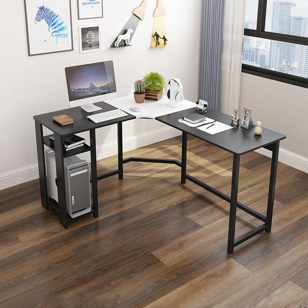 Modern L-Shaped Desk with Shelves - Large Reversible Corner Desk for Home Office & Gaming - Study Writing Workstation with Storage (Black) - Perfect for Small Spaces, Work from Home & PC Gaming Setups