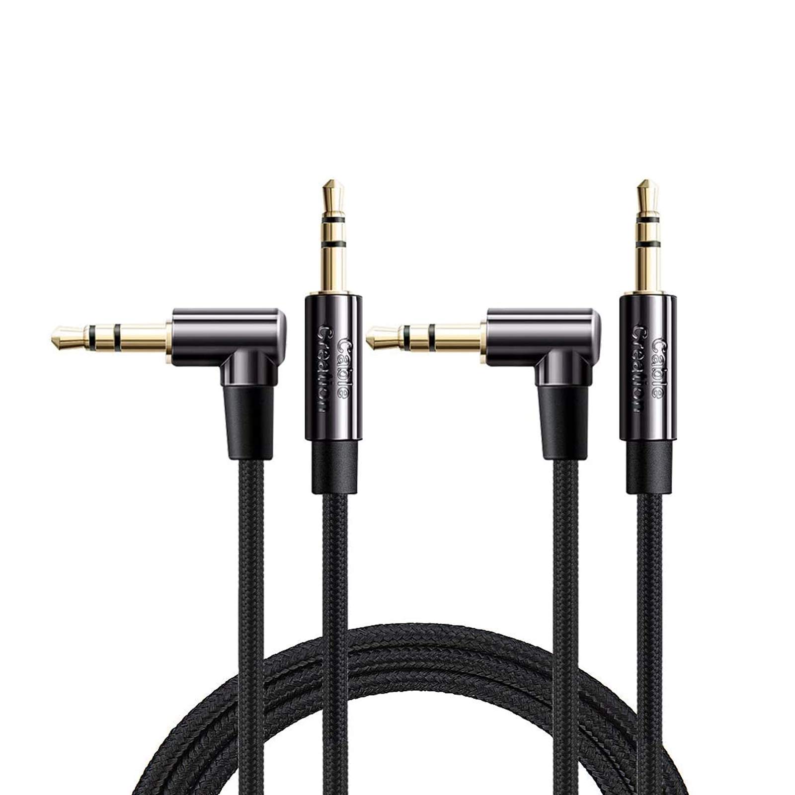 CableCreation 2-Pack 3.5mm Aux Cable 3FT/0.9m, 90 Degree Gold Plated Male to Male Stereo Audio Cable - HiFi Sound for Car, iPhone, PS4, Beats, Echo Dot - Perfect for Home, Office & Travel Use