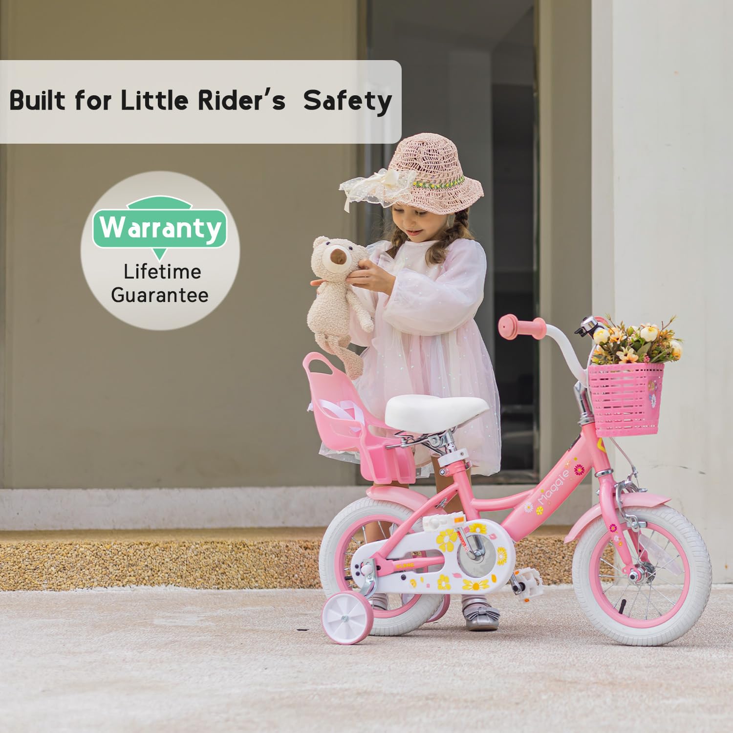 **Maggie Girls Bike - 12-20 Inch Kids Bicycle for Ages 2-13, Princess Style with Doll Seat, Basket & Training Wheels - Multiple Colors - Perfect for Outdoor Play, Birthday Gifts & Learning to Ride**