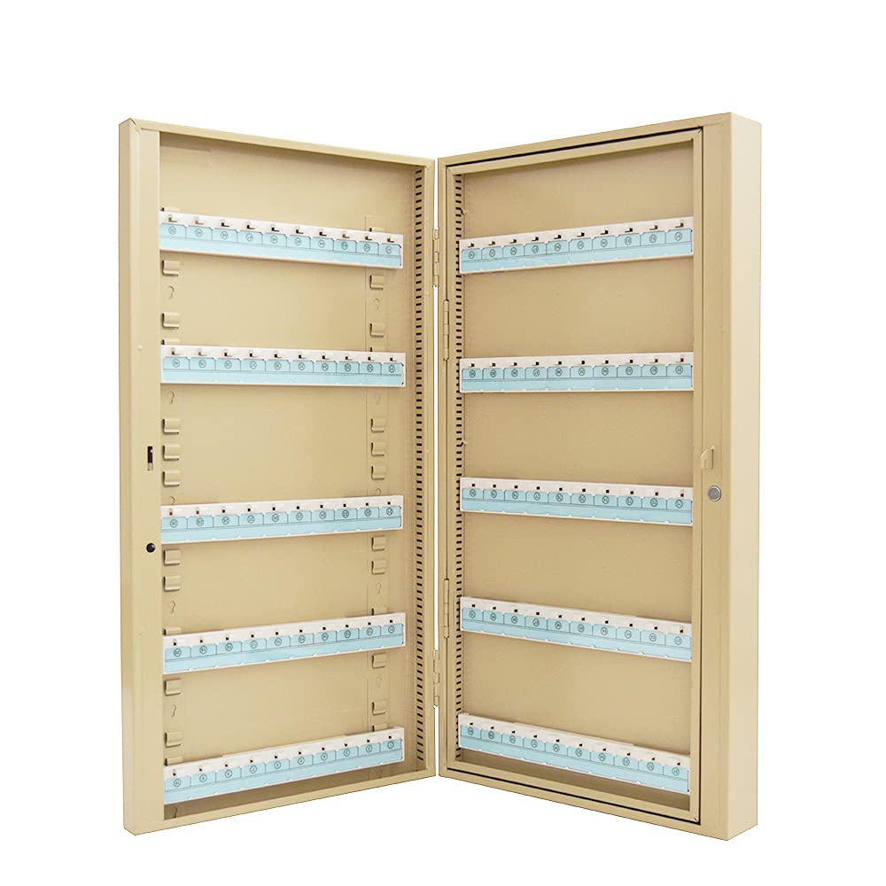 200 Position Adjustable Key Lock Cabinet with Key Hanger - Beige Wall Mount Key Storage Box for Home, Office & Hotel Organization