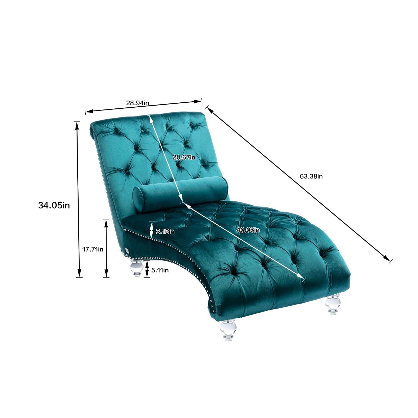 Tufted Upholstered Armless Chaise Lounge with Acrylic Feet - Modern Home Office Lounge Chair for Living Room, Bedroom & Reading Nook - Comfortable Seating for Relaxation & Leisure Time