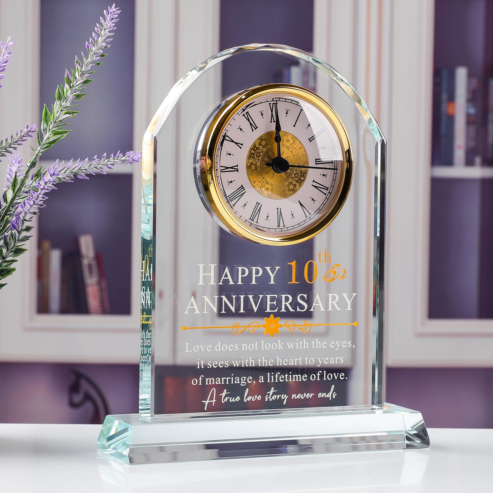 10th Wedding Anniversary Gift - Elegant Glass Quartz Clock for Couples, Him & Her - 10 Years of Marriage Keepsake - Perfect Anniversary Decor for Husband or Wife - Ideal for Home, Office, or Romantic Gift Giving
