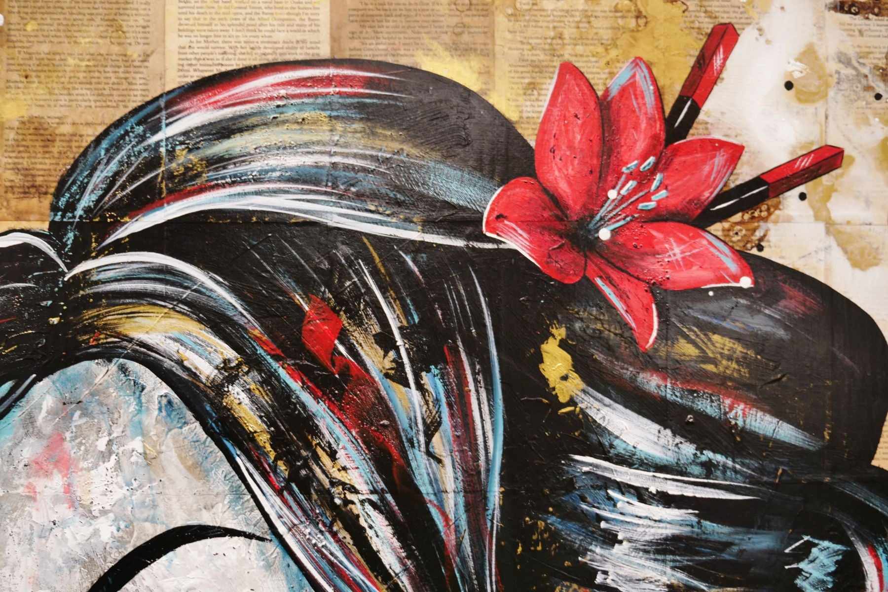 Cherry Asami 120cm x 150cm Geisha Abstract Realism Canvas Art - Japanese Inspired Wall Decor for Living Room, Bedroom & Office