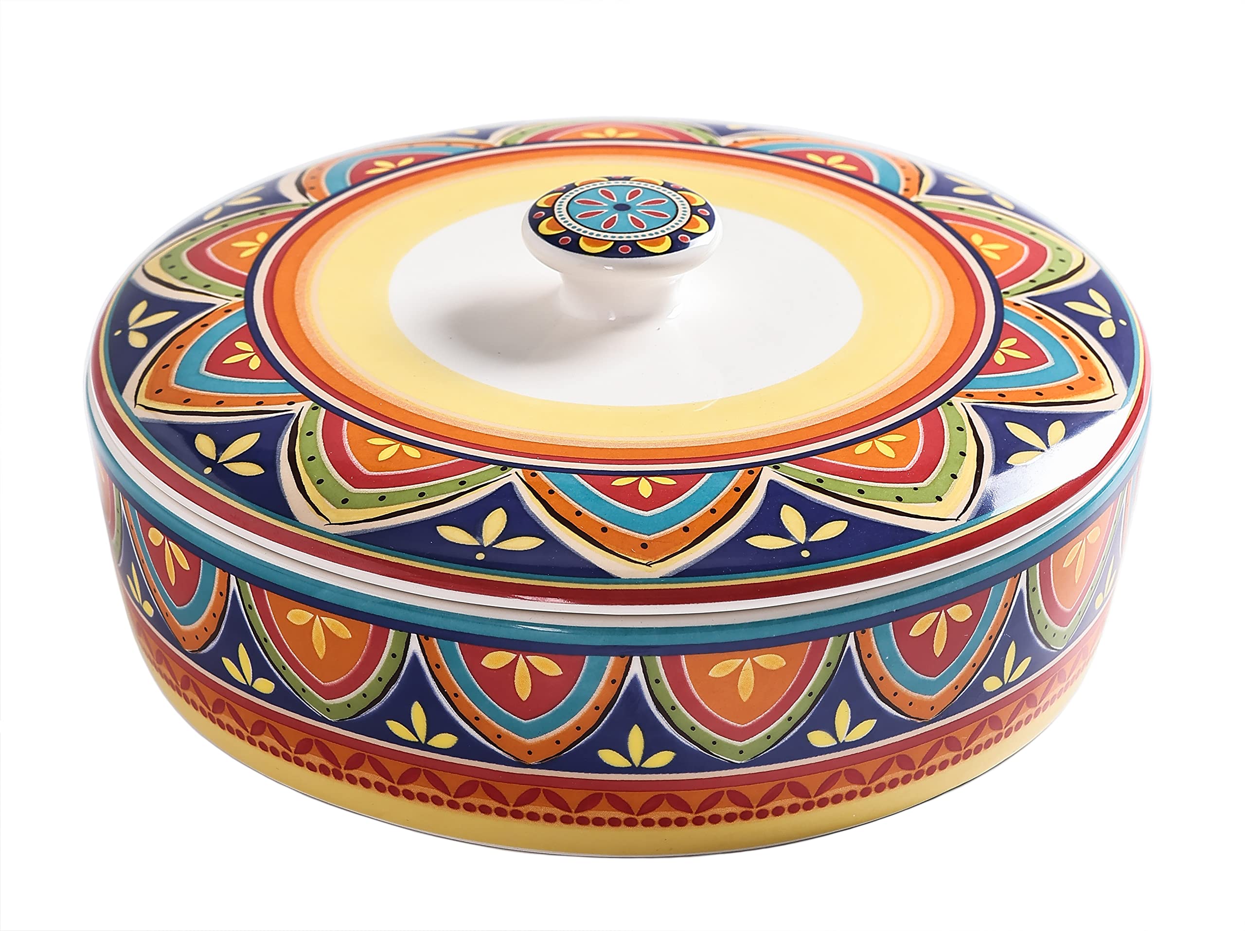 Bico Tunisian Ceramic 8.8 Inch Tortilla Warmer with Lid - Microwave & Dishwasher Safe Taco Holder for Mexican Fiesta, Taco Tuesday & Cinco De Mayo - Perfect for Parties, Family Dinners & Taco Nights