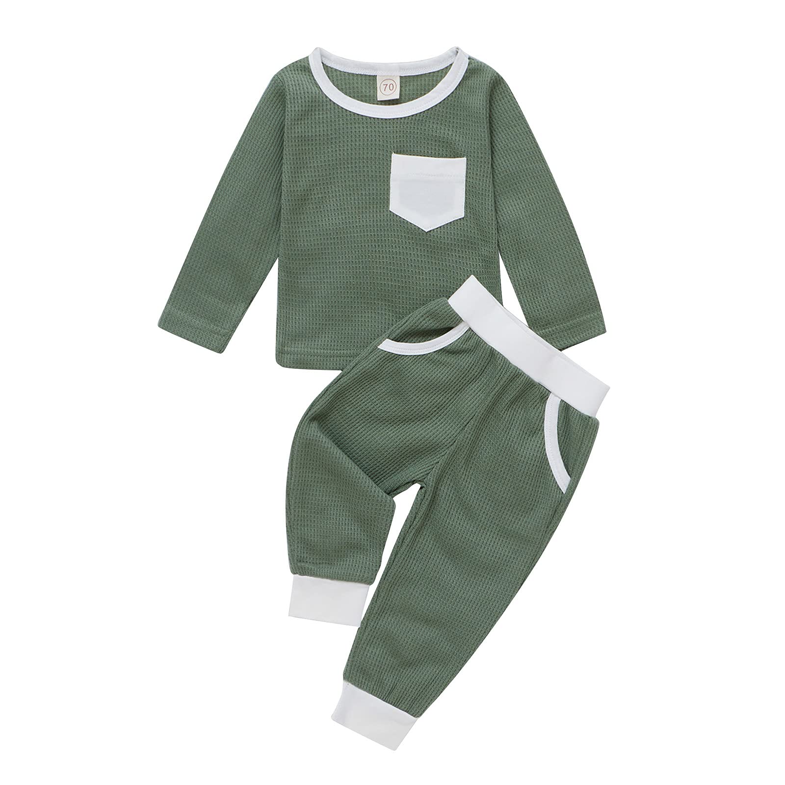Unisex Baby Winter Waffle Two-Piece Outfit Set - Long Sleeve Pullover Top & Pants for Infant Boys & Girls | Warm & Cozy Solid Color Pajamas for Sleepwear, Playtime & Family Photos