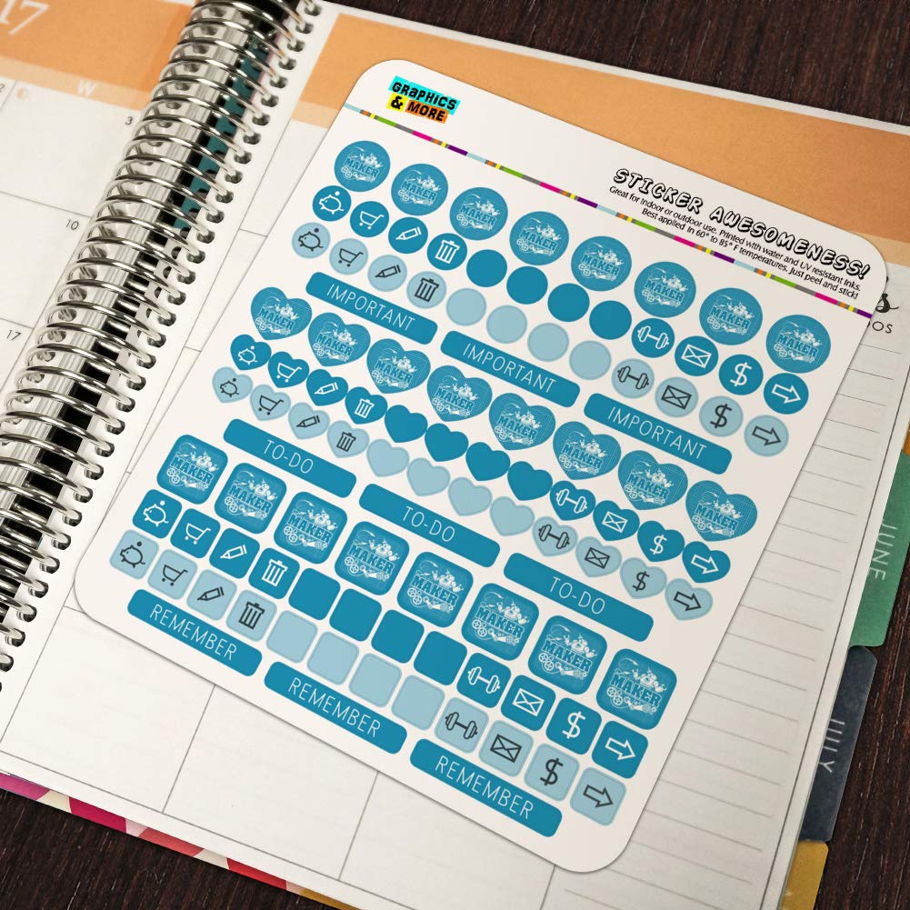Robot and Gears Planner Stickers - Blueprint Design Crafting Set for DIY Scrapbooking, Bullet Journal, Calendar Decoration | Maker Theme Decals for Notebooks, Planners, Journals