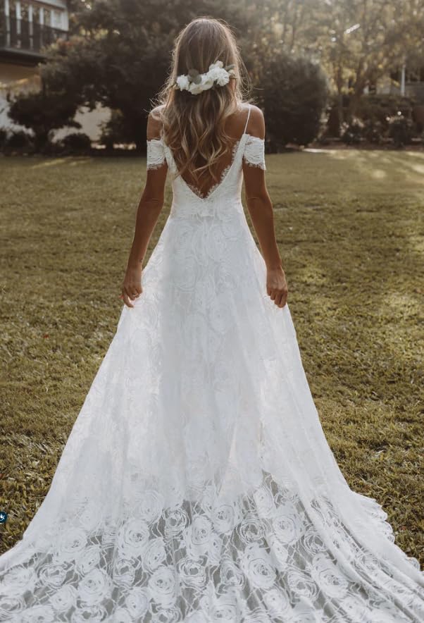 Elegant Lace Mermaid Wedding Dress with Spaghetti Straps - Boho Beach Bridal Gown for Bride | Perfect for Beach Weddings, Destination Elopements & Romantic Ceremonies