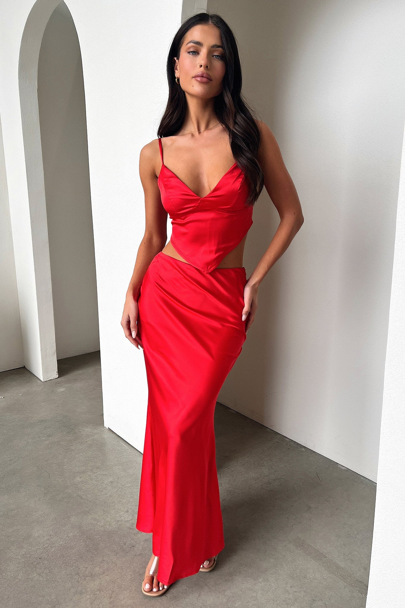 Adira Maxi Skirt for Women - Flowy Long Skirt in Vibrant Red | Perfect for Summer, Beach, Parties & Casual Wear