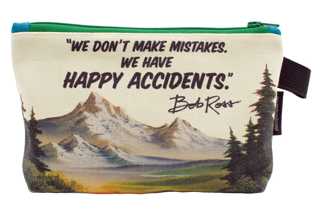Bob Ross Themed Zipper Pouch - Waterproof Cosmetic Bag for Makeup, Travel & Art Supplies | Perfect for Artists, Travelers & Students (Official Licensed Merchandise)