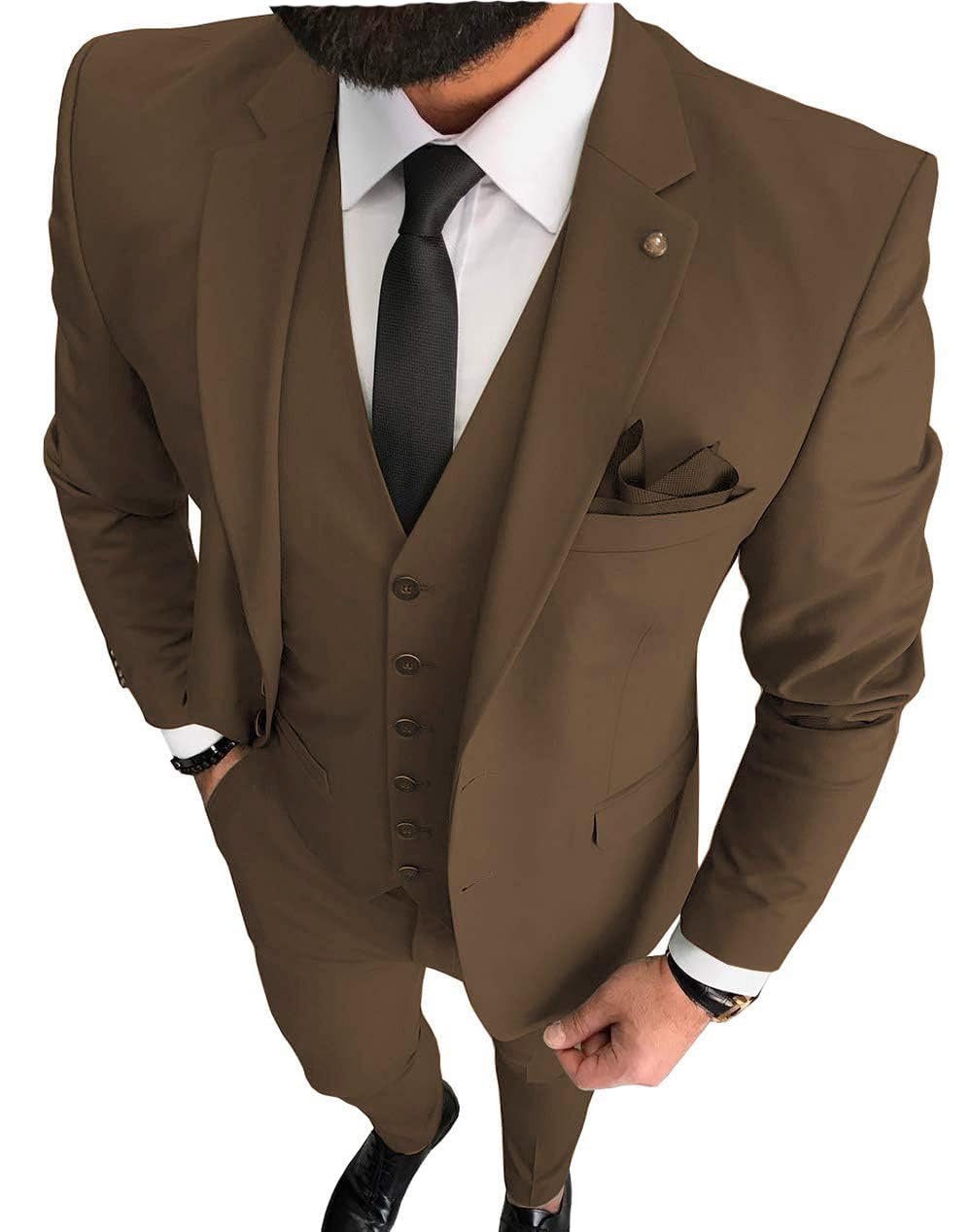 3-Piece Men's Business Suit Set - Notch Lapel Blazer, Formal Pants & Vest for Wedding, Groom, Prom & Office Wear - Classic Tuxedo Style for Special Occasions