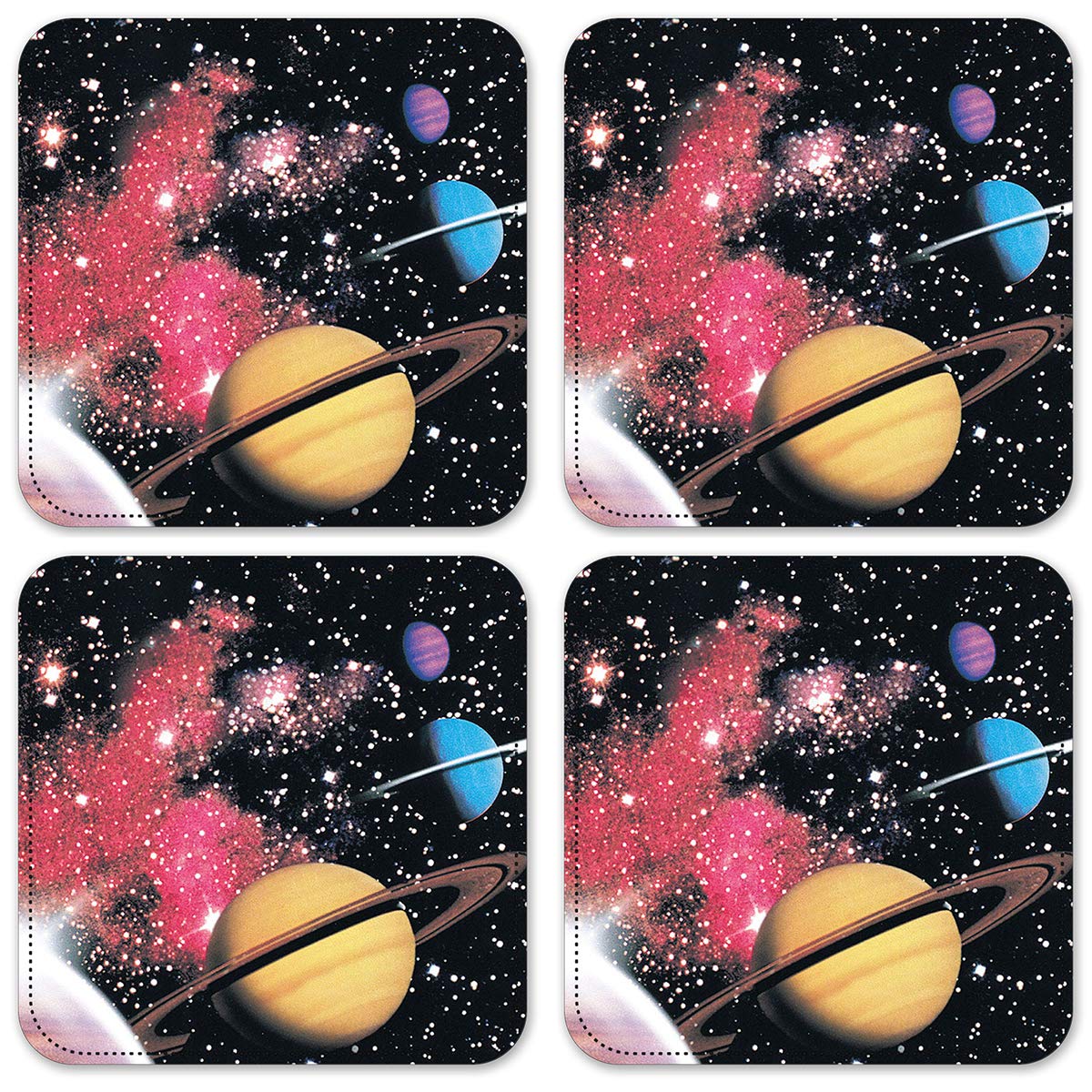 Vinyl Drink Coasters Set of 4 - Solar System Planet Design - Absorbent & Durable for Coffee, Beer, Wine - Perfect for Home, Office, Bar Decor