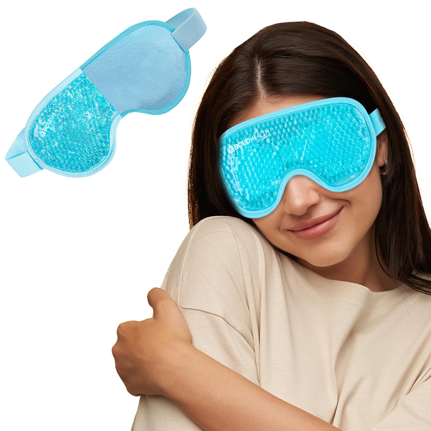Boldhealth Cooling Gel Eye Mask with Beads for Dark Circles & Puffy Eyes - Reusable Polyester Eye Patches for Dry Eyes, Redness Relief & Relaxation - Stretchable Sleeping Mask for Women & Men (Blue) - Perfect for Travel, Work Breaks & Nighttime Skincare Routine
