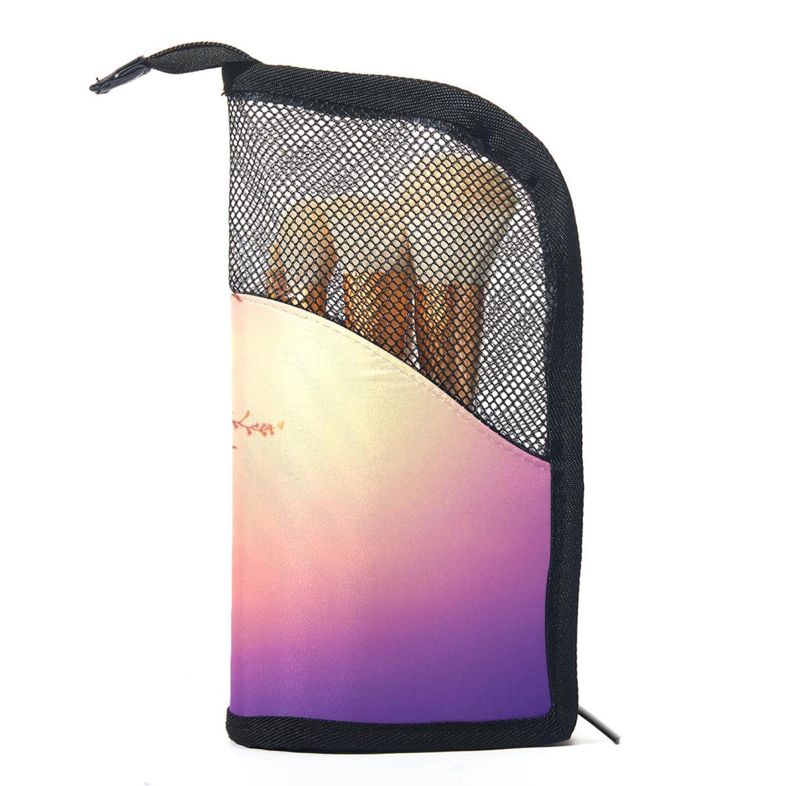 Premium 12-Piece Makeup Brush Organizer Bag with Floral Tree Sunset Design - Portable Travel Cosmetic Brush Holder Case for Professional Artists & Home Use