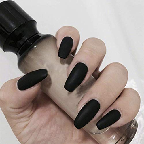 Milanco Ballerina Fake Nails - 24Pcs Matte Black Coffin False Nails Set, Full Cover Medium Length Press On Nails for Women | Perfect for Parties, Weddings & Everyday Glam