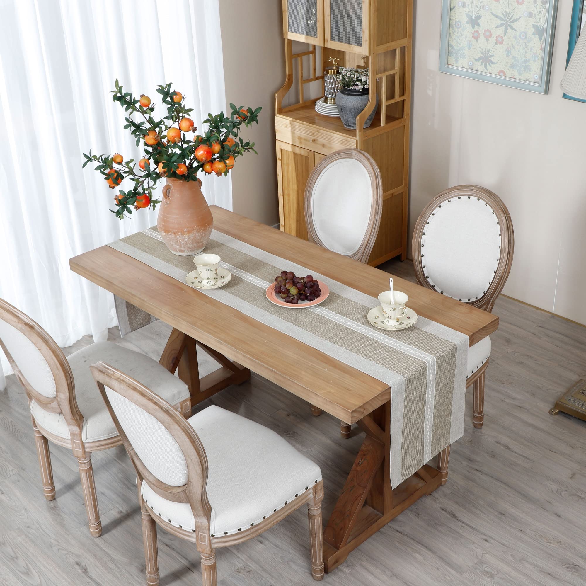 Farmhouse Braided Striped Table Runner - Rustic Embroidery Coffee Table Decor for Weddings, Holidays & Home Decor - 13x72 Inch Brown Table Runner - Perfect for Dining Tables, Centerpieces & Seasonal Decorations