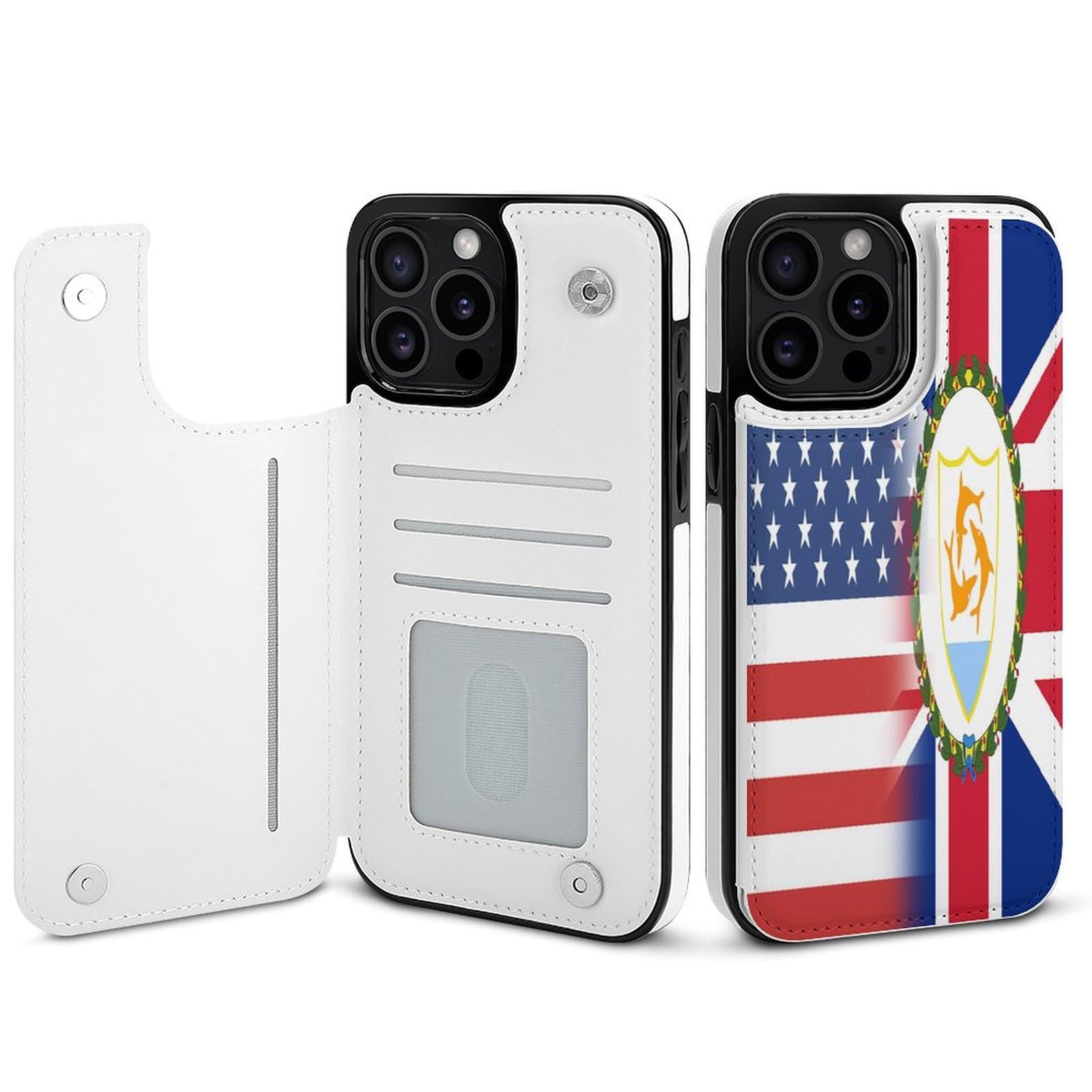 American & Anguilla Flag Print Flip Phone Case for iPhone 15 Plus/Pro/Pro Max (6.1-6.7 Inch) - Patriotic Protective Cover for Travel, Gifts & Everyday Use