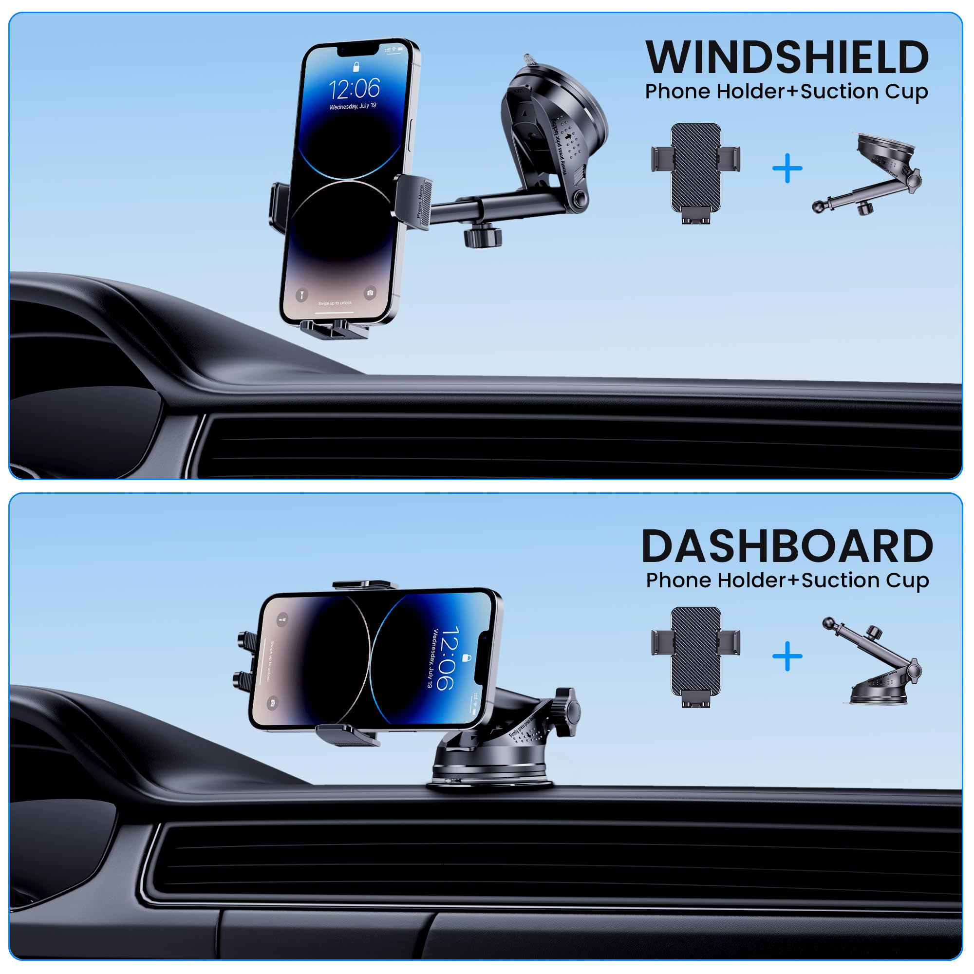 Universal Car Phone Holder Mount - Dashboard & Windshield Phone Stand for iPhone & Android - Hands-Free Driving Accessories - Perfect for Commuting, Road Trips & GPS Navigation