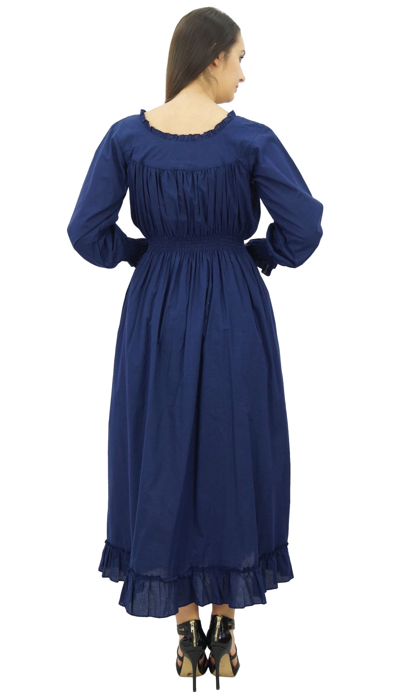 Bimba Women's Cotton Smocked Waist Long Casual Maxi Dress - Flowy Summer Beach Dress for Vacation, Date Night & Outdoor Activities