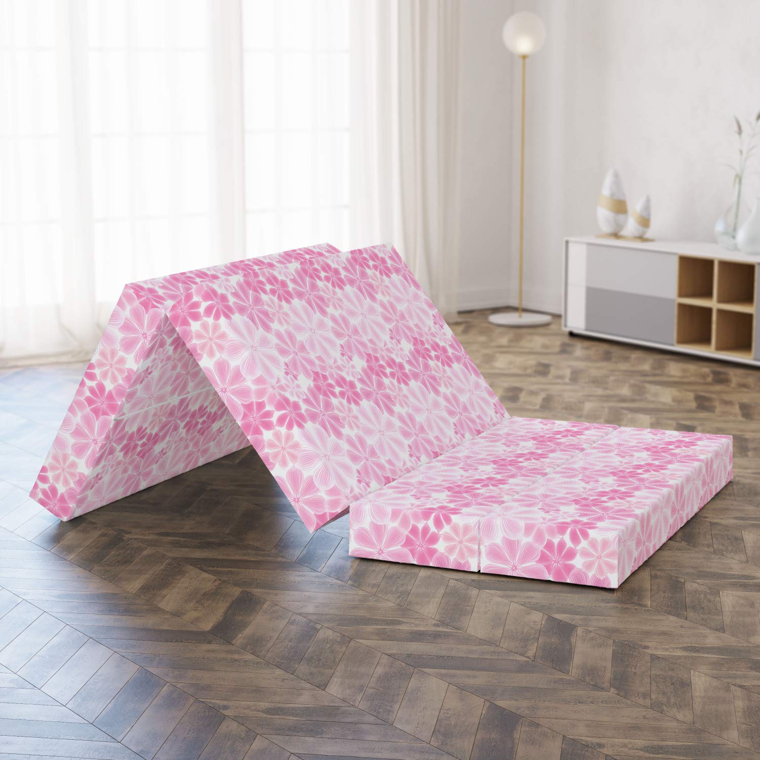 Lunarable Pale Pink Foldable Mattress with Floral Design - 78.7