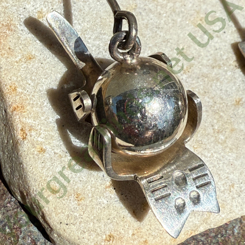 Vintage Sterling Silver Cat & Orb Pierced Post Earrings | Dainty Boho Jewelry for Women | Perfect for Parties, Date Nights & Gifts