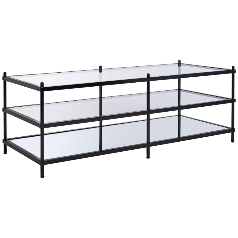 SAFAVIEH Cathal 3-Tier Coffee Table - Matte Black with Glass & Mirror Design for Living Room - Modern End Table with Storage Shelf - Perfect for Small Spaces, Apartments & Lounge Areas
