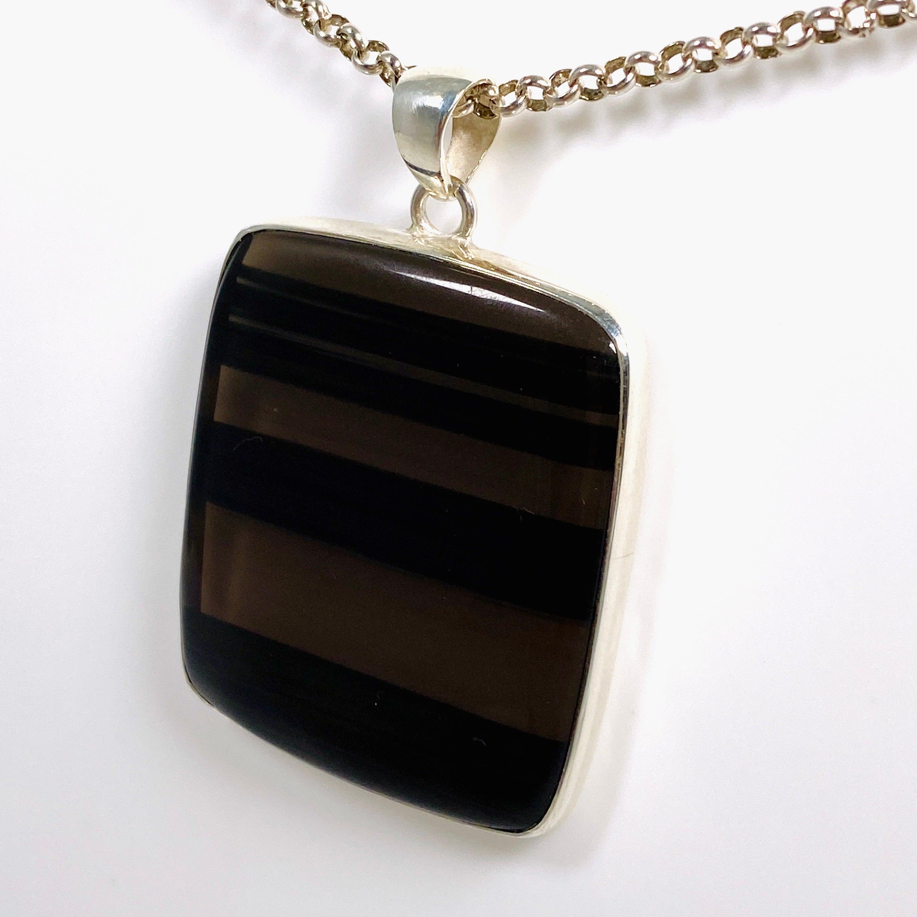 Midnight Obsidian Rectangular Pendant Necklace - KPGJ3903 | Elegant Black Gemstone Jewelry for Women | Perfect for Evening Parties, Weddings & Special Occasions